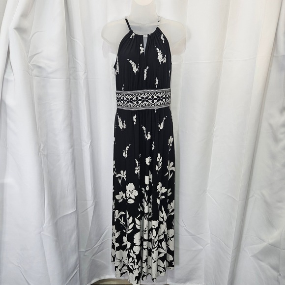 Dresses & Skirts - Black White Floral Halter Maxi Dress Women's vacation Whimsigoth   cruise READ